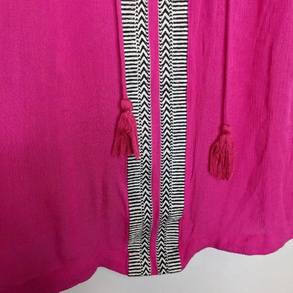 Piper by Townsen Bright Pink Beach Coverup Short Sleeve Lace Up Size S